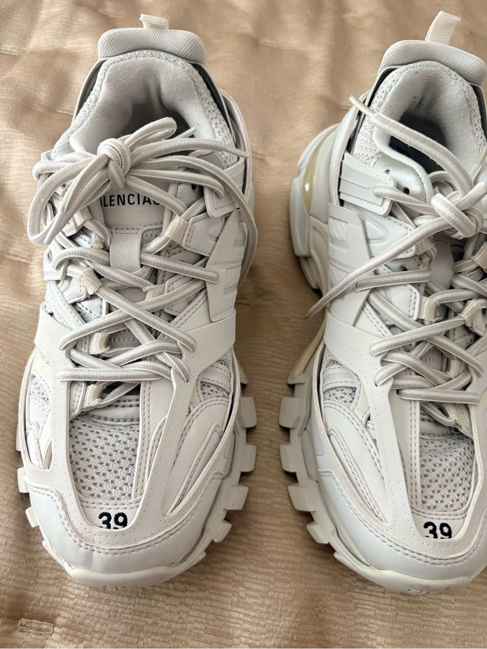 Balenciaga Off-White/Taupe Track-Style Chunky Sneakers